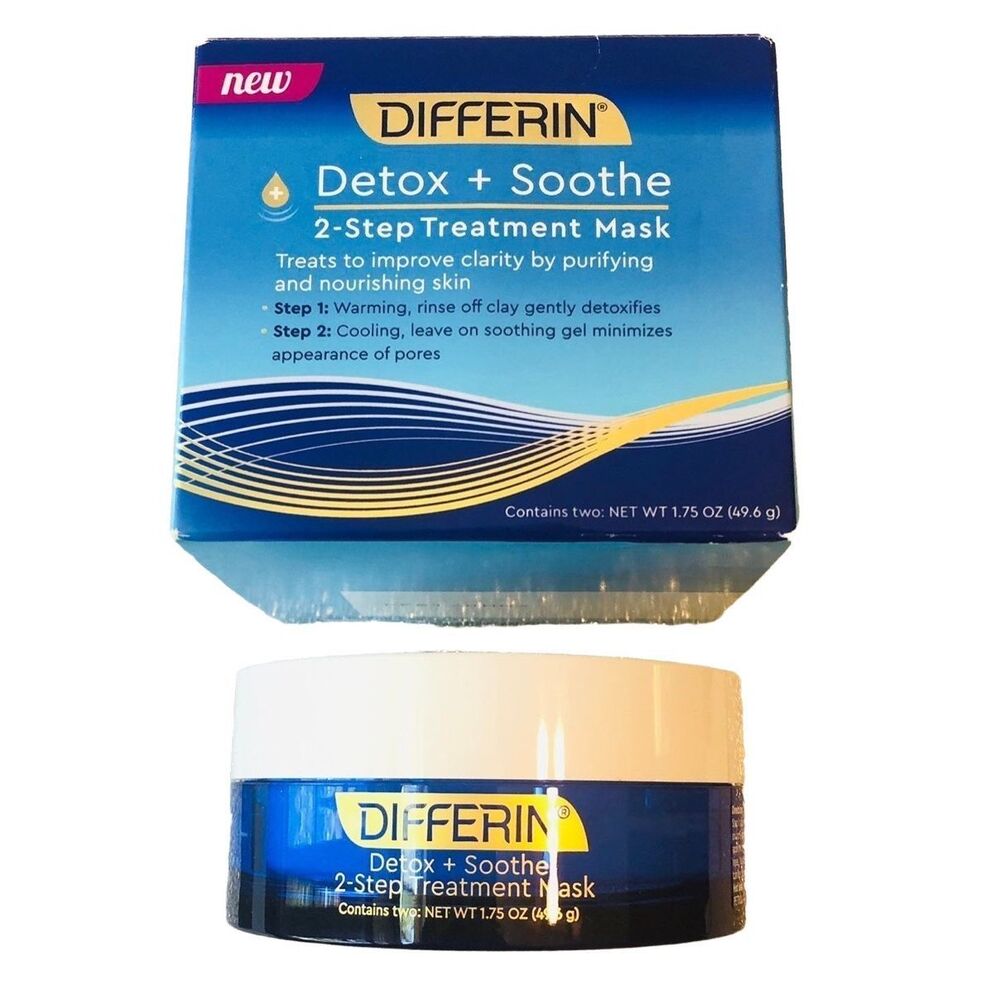 Differin Detox Soothe 2 Step Treatment Mask Kaolin Clay & Gel 1.75oz
